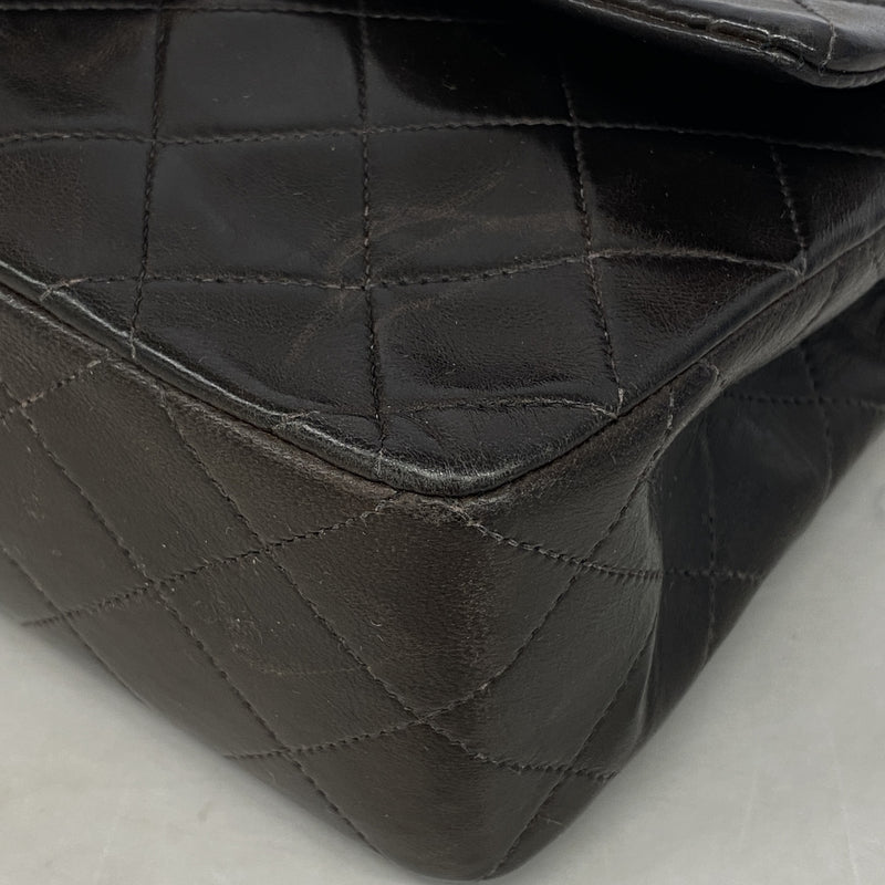 【6hb0474】シャネル ショルダーバッグ マトラッセ Wフラップ Wチェーン ラムスキン ブラック ゴールド金具【中古】レディース