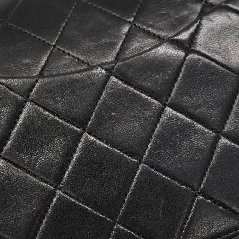 【6hb0493】シャネル ショルダーバッグ マトラッセ Wフラップ Wチェーン ラムスキン ブラック ゴールド金具【中古】レディース