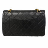 【6hb0493】シャネル ショルダーバッグ マトラッセ Wフラップ Wチェーン ラムスキン ブラック ゴールド金具【中古】レディース