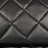 【6hb0493】シャネル ショルダーバッグ マトラッセ Wフラップ Wチェーン ラムスキン ブラック ゴールド金具【中古】レディース
