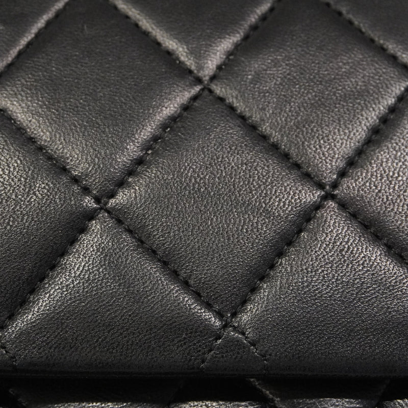 【6hb0493】シャネル ショルダーバッグ マトラッセ Wフラップ Wチェーン ラムスキン ブラック ゴールド金具【中古】レディース
