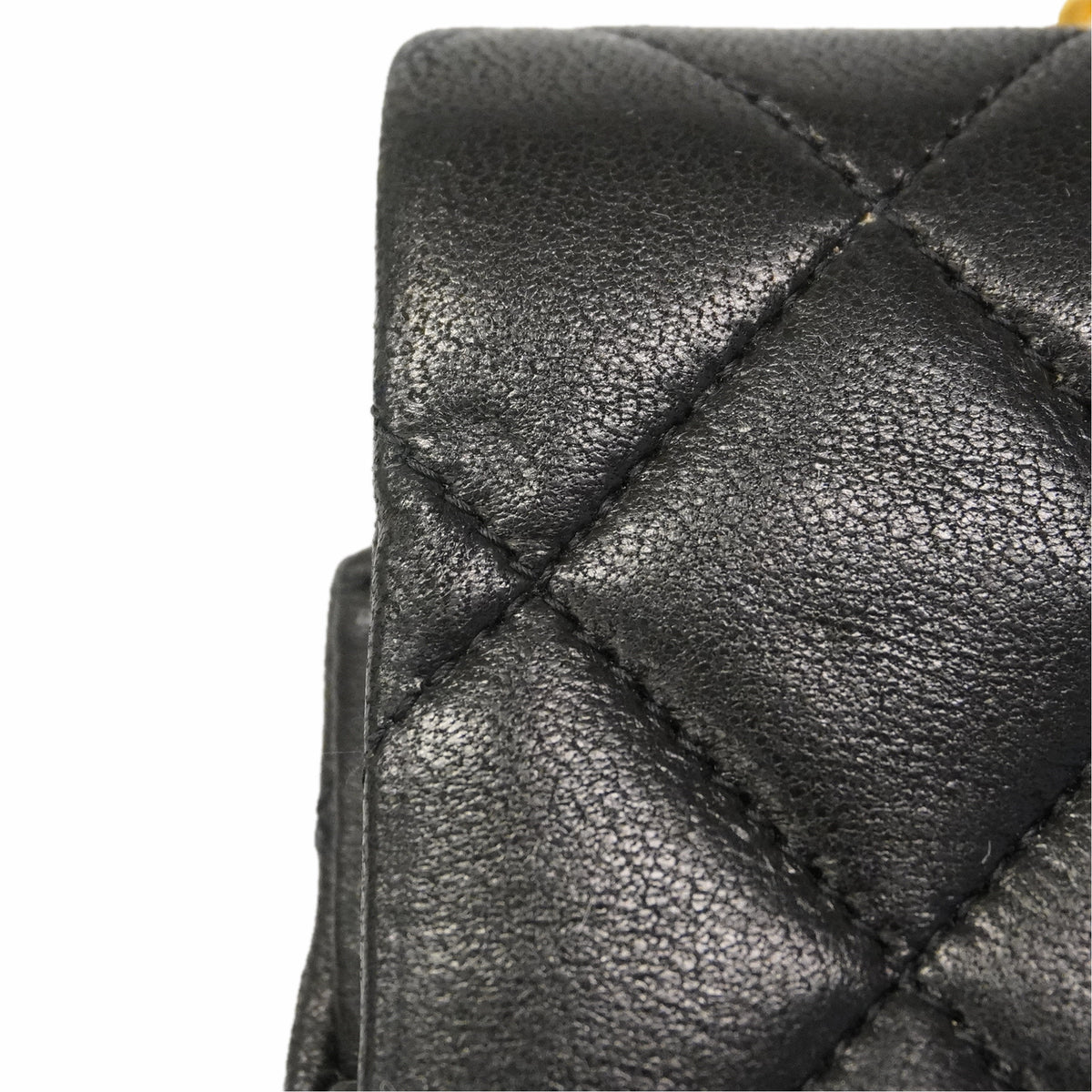【6hb0494】シャネル ショルダーバッグ マトラッセ Wフラップ Wチェーン ラムスキン ブラック ゴールド金具【中古】レディース