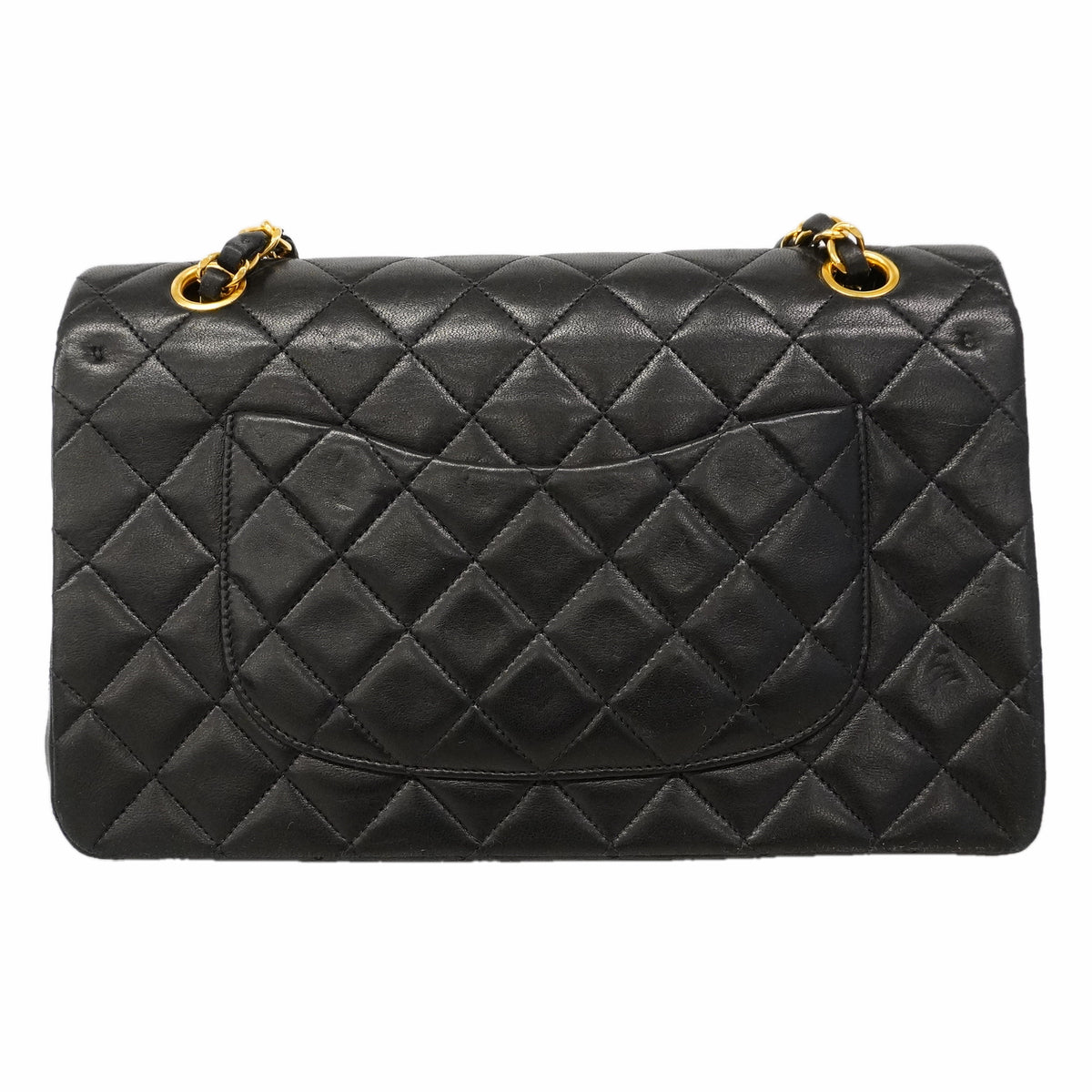【6hb0494】シャネル ショルダーバッグ マトラッセ Wフラップ Wチェーン ラムスキン ブラック ゴールド金具【中古】レディース