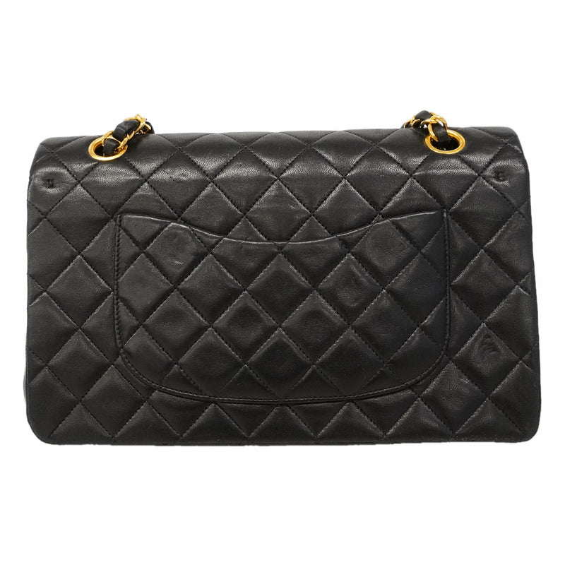 【6hb0494】シャネル ショルダーバッグ マトラッセ Wフラップ Wチェーン ラムスキン ブラック ゴールド金具【中古】レディース