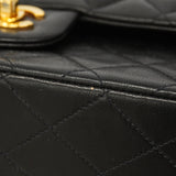 【6hb0494】シャネル ショルダーバッグ マトラッセ Wフラップ Wチェーン ラムスキン ブラック ゴールド金具【中古】レディース