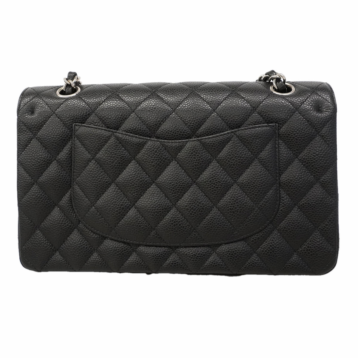 【6hb0509】シャネル ショルダーバッグ マトラッセ Wフラップ Wチェーン キャビアスキン ブラック シルバー金具【中古】レディース