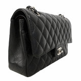 【6hb0511】シャネル ショルダーバッグ マトラッセ Wフラップ Wチェーン キャビアスキン ブラック シルバー金具【中古】レディース