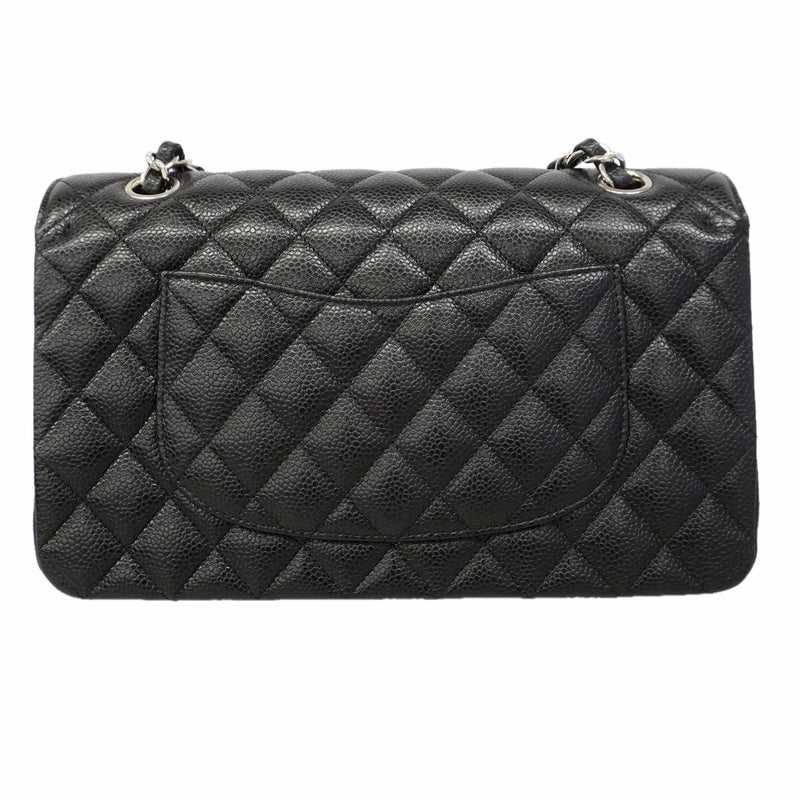 【6hb0511】シャネル ショルダーバッグ マトラッセ Wフラップ Wチェーン キャビアスキン ブラック シルバー金具【中古】レディース