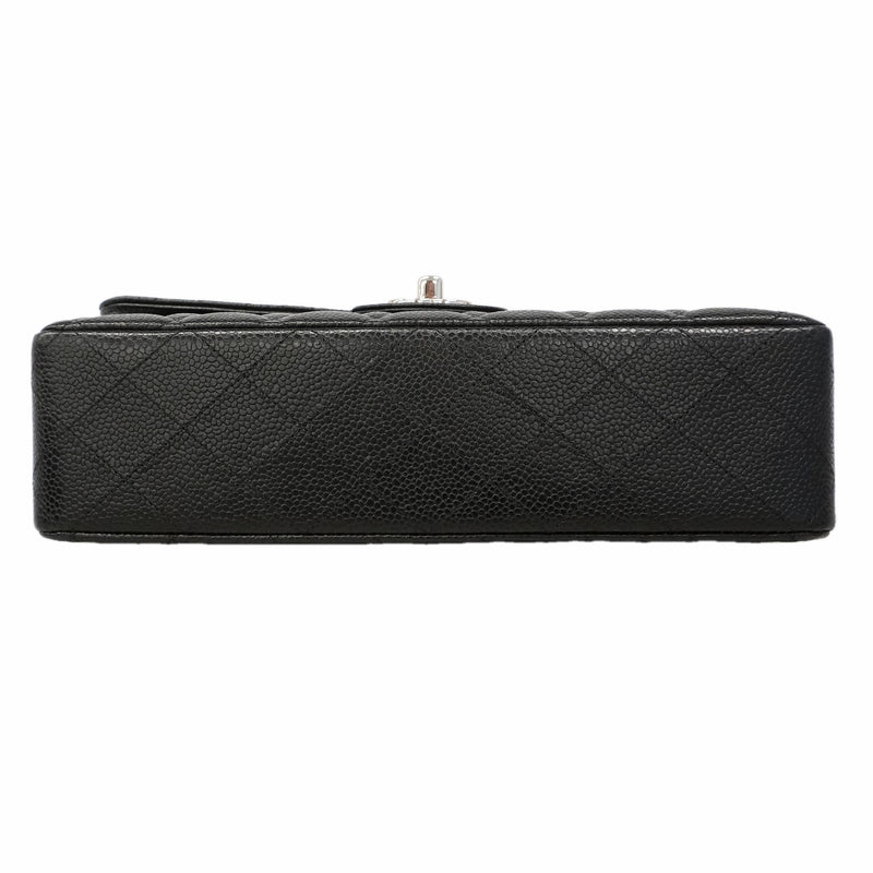 【6hb0511】シャネル ショルダーバッグ マトラッセ Wフラップ Wチェーン キャビアスキン ブラック シルバー金具【中古】レディース
