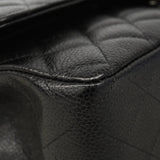 【6hb0511】シャネル ショルダーバッグ マトラッセ Wフラップ Wチェーン キャビアスキン ブラック シルバー金具【中古】レディース