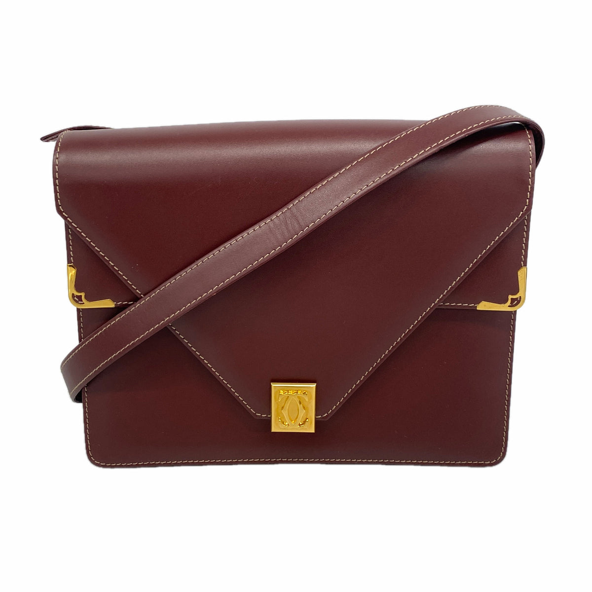 【6hb0515】カルティエ ショルダーバッグ マスト レザー ボルドー ゴールド金具【中古】レディース