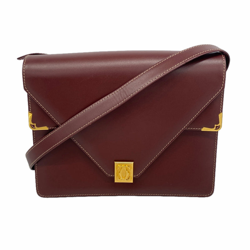 【6hb0515】カルティエ ショルダーバッグ マスト レザー ボルドー ゴールド金具【中古】レディース