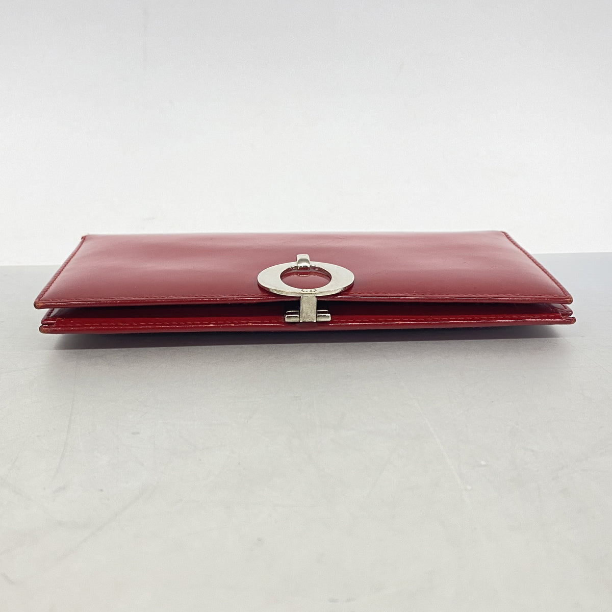 【6hb0516】クリスチャンディオール 長財布 エナメル レッド シルバー金具【中古】レディース