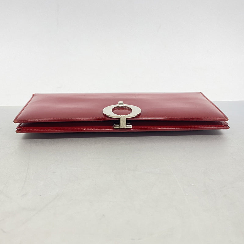 【6hb0516】クリスチャンディオール 長財布 エナメル レッド シルバー金具【中古】レディース