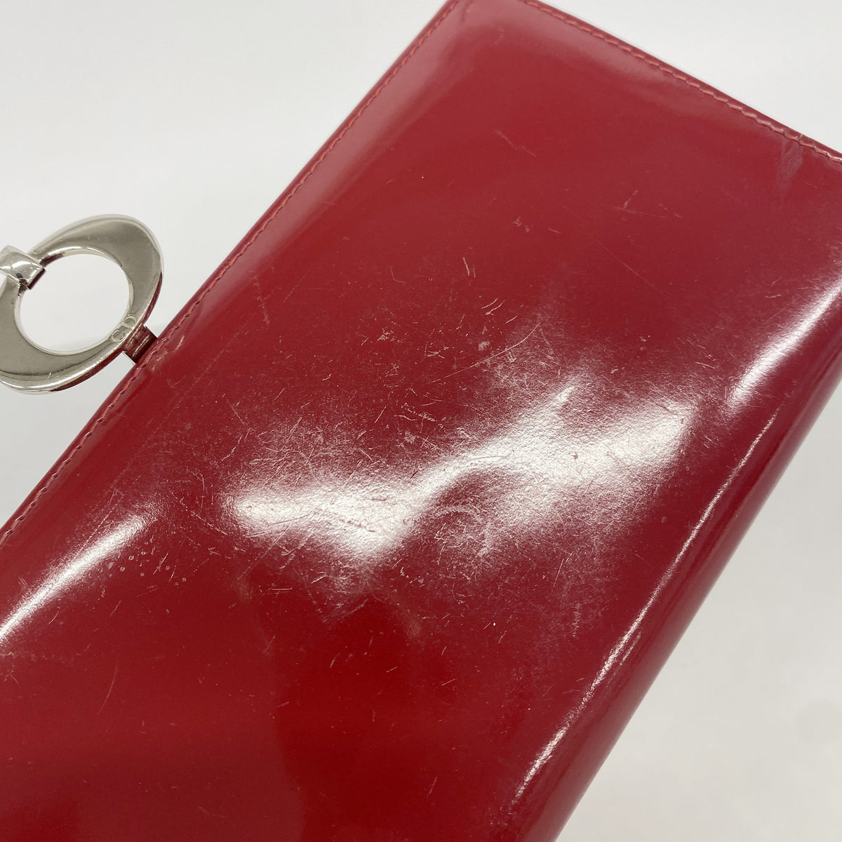 【6hb0516】クリスチャンディオール 長財布 エナメル レッド シルバー金具【中古】レディース