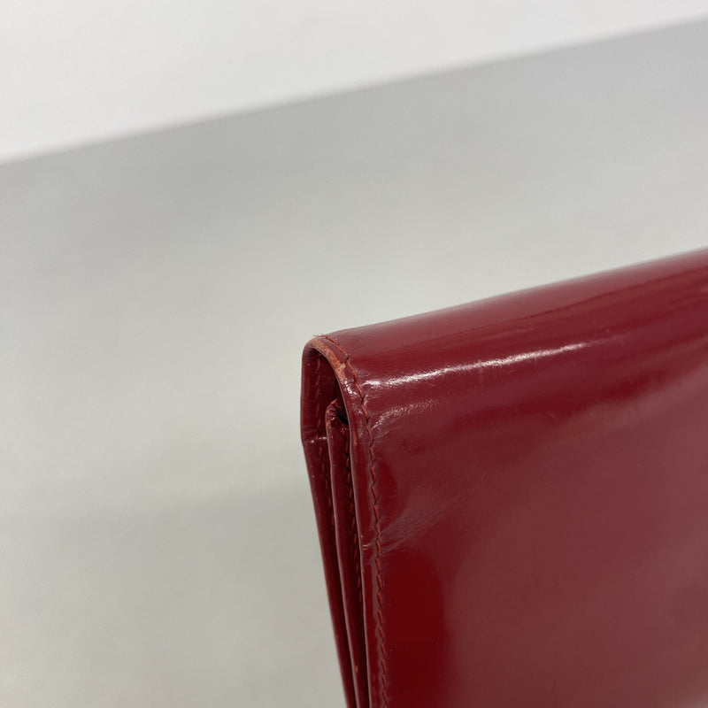 【6hb0516】クリスチャンディオール 長財布 エナメル レッド シルバー金具【中古】レディース
