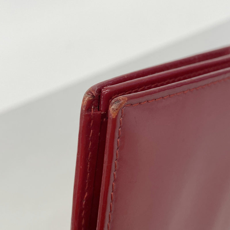 【6hb0516】クリスチャンディオール 長財布 エナメル レッド シルバー金具【中古】レディース