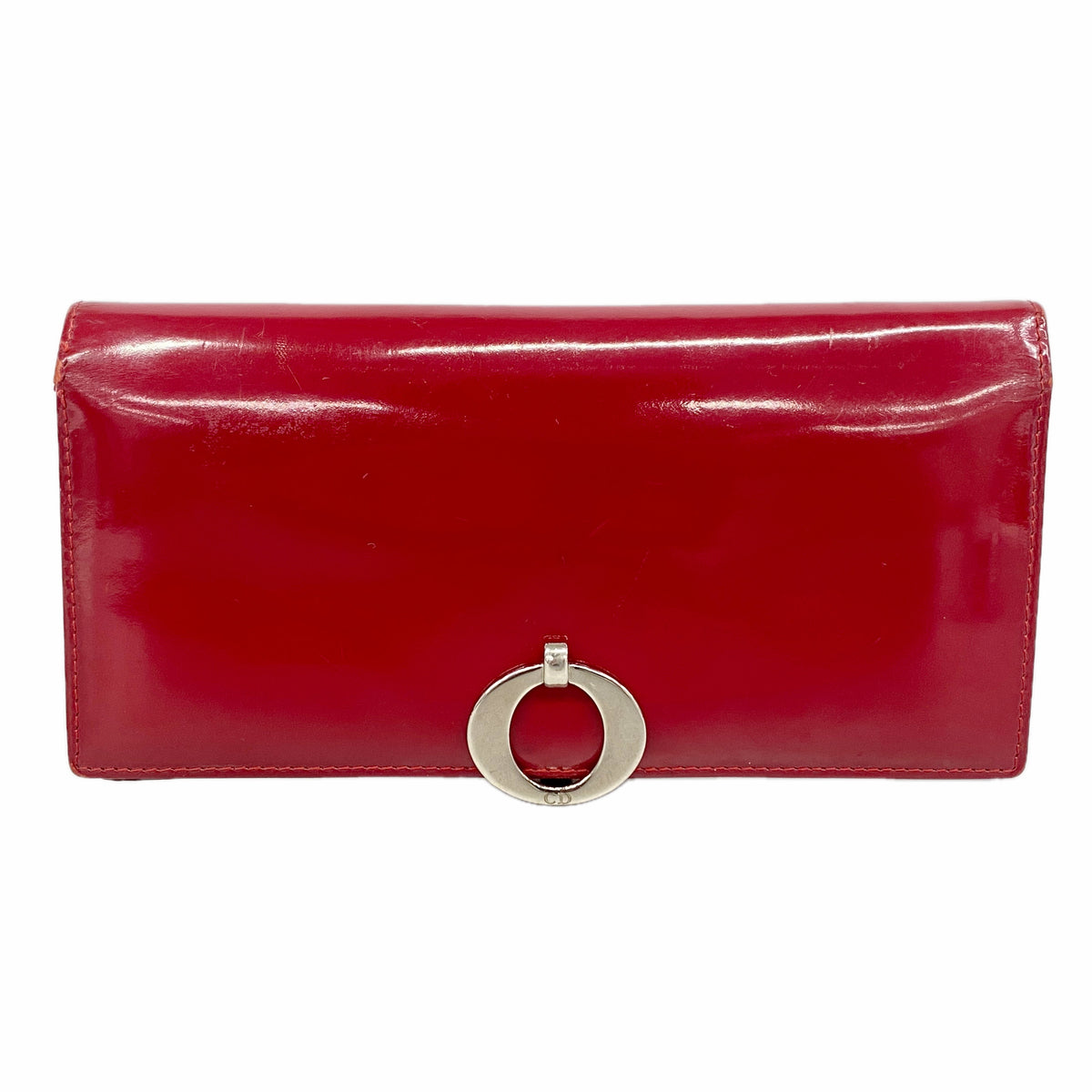 【6hb0516】クリスチャンディオール 長財布 エナメル レッド シルバー金具【中古】レディース