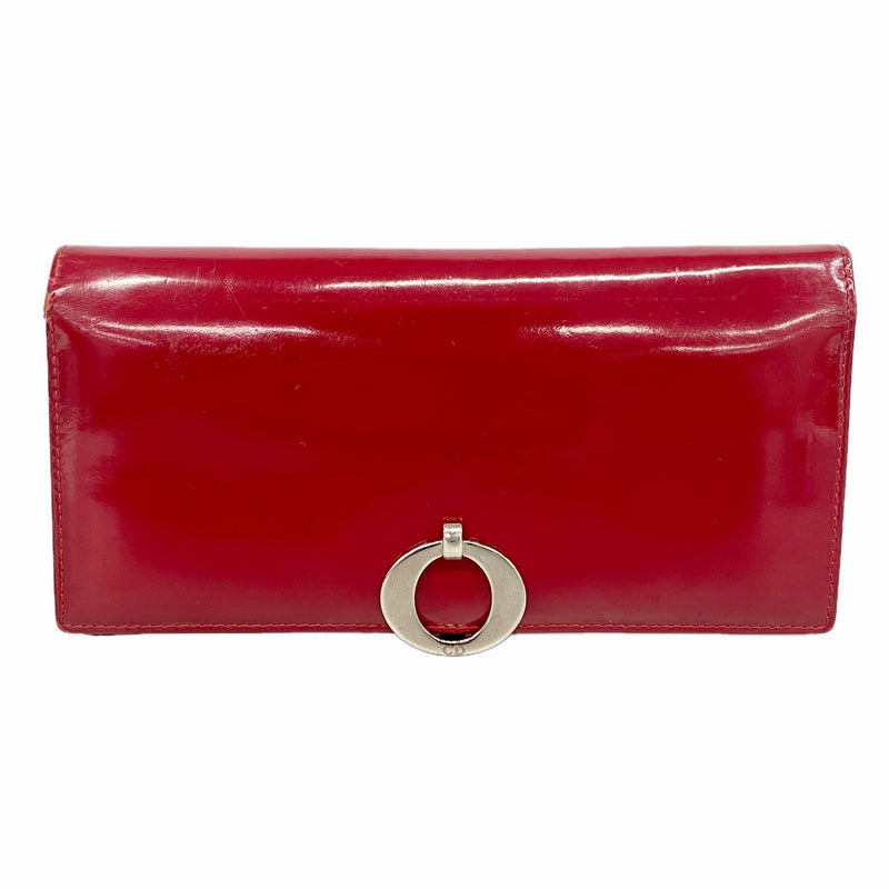 【6hb0516】クリスチャンディオール 長財布 エナメル レッド シルバー金具【中古】レディース