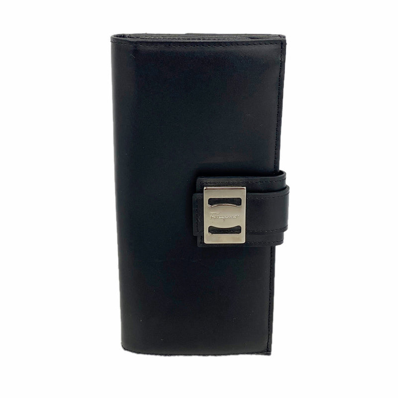 【6hb0520】サルヴァトーレフェラガモ 長財布 レザー ブラック シルバー金具【中古】レディース