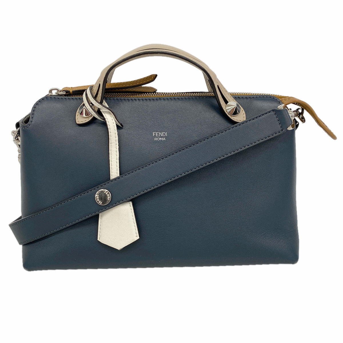 【6hb0523】フェンディ ハンドバッグ ピーカブー バイザウェイ レザー ネイビー ブラウン シルバー金具 2wayバッグ【中古】レディース