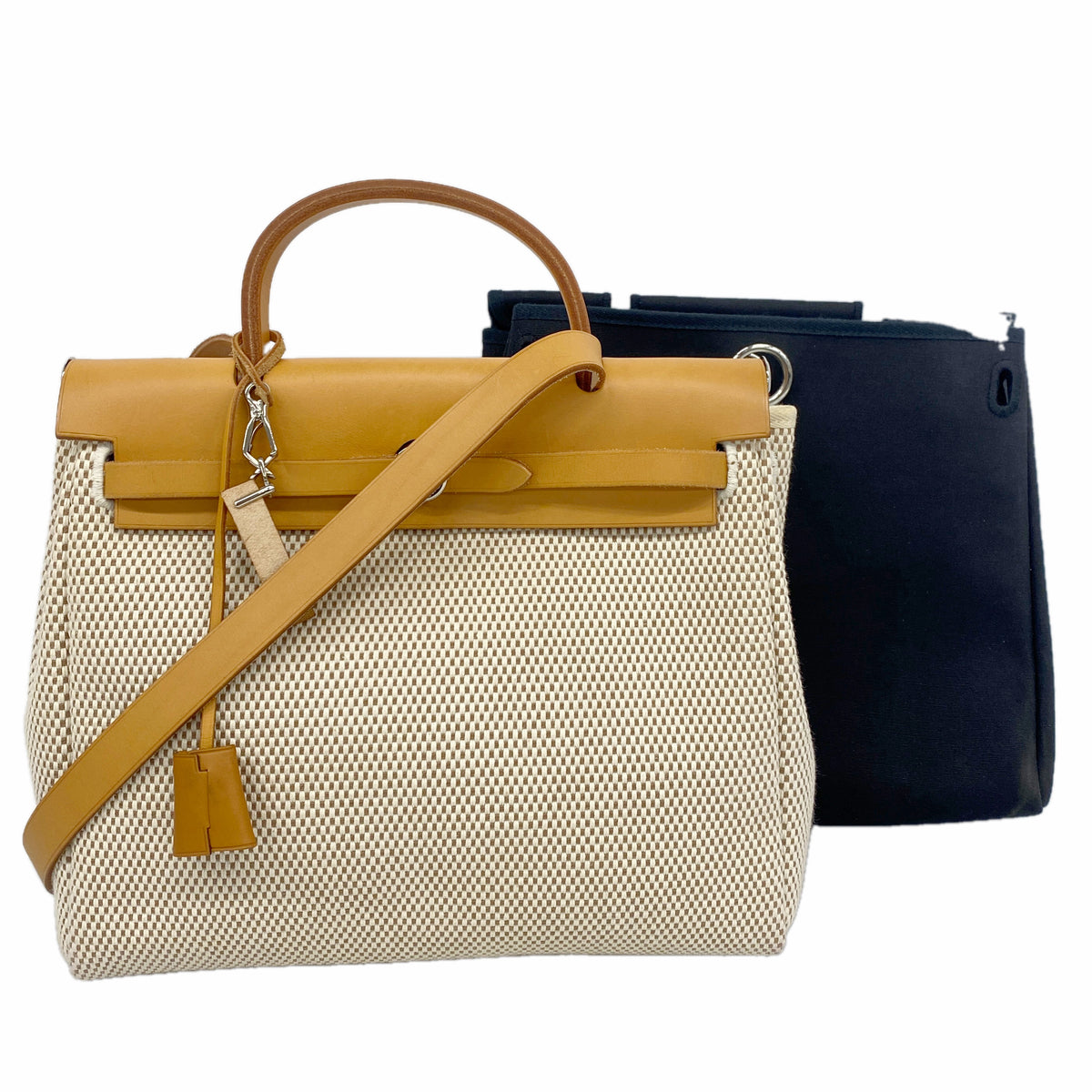 【6hb0526】エルメス ハンドバッグ エールバッグPM トワルGM ナチュラル シルバー金具 □H刻印【中古】レディース