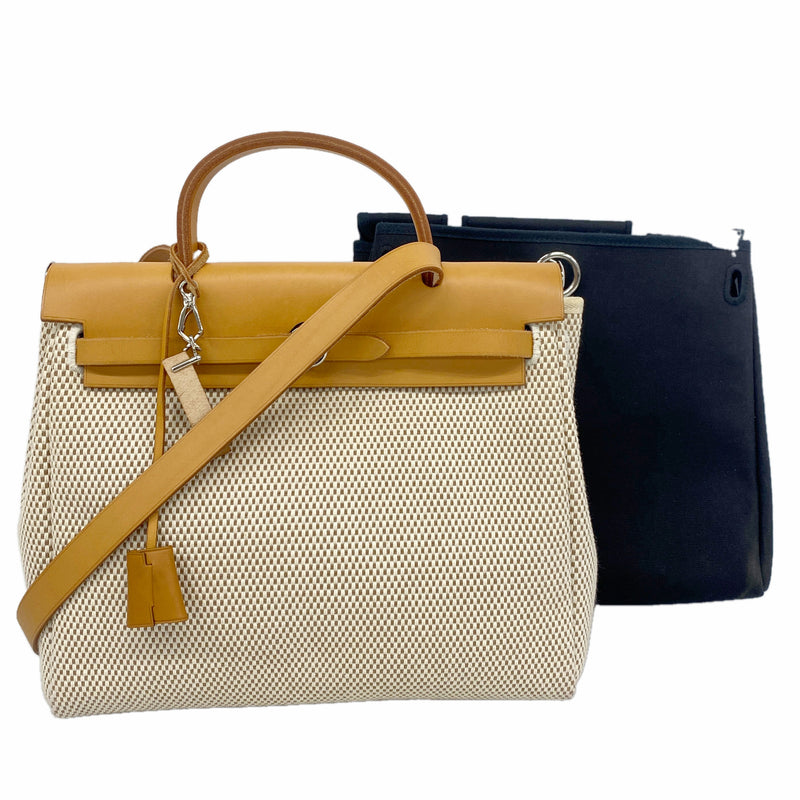 【6hb0526】エルメス ハンドバッグ エールバッグPM トワルGM ナチュラル シルバー金具 □H刻印【中古】レディース