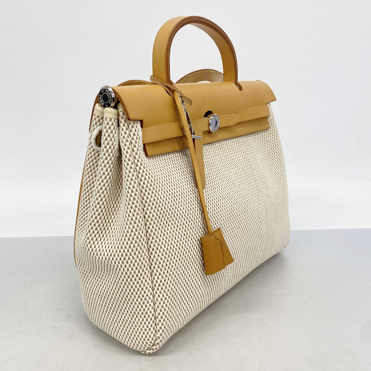 【6hb0526】エルメス ハンドバッグ エールバッグPM トワルGM ナチュラル シルバー金具 □H刻印【中古】レディース