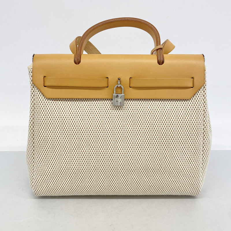 【6hb0526】エルメス ハンドバッグ エールバッグPM トワルGM ナチュラル シルバー金具 □H刻印【中古】レディース