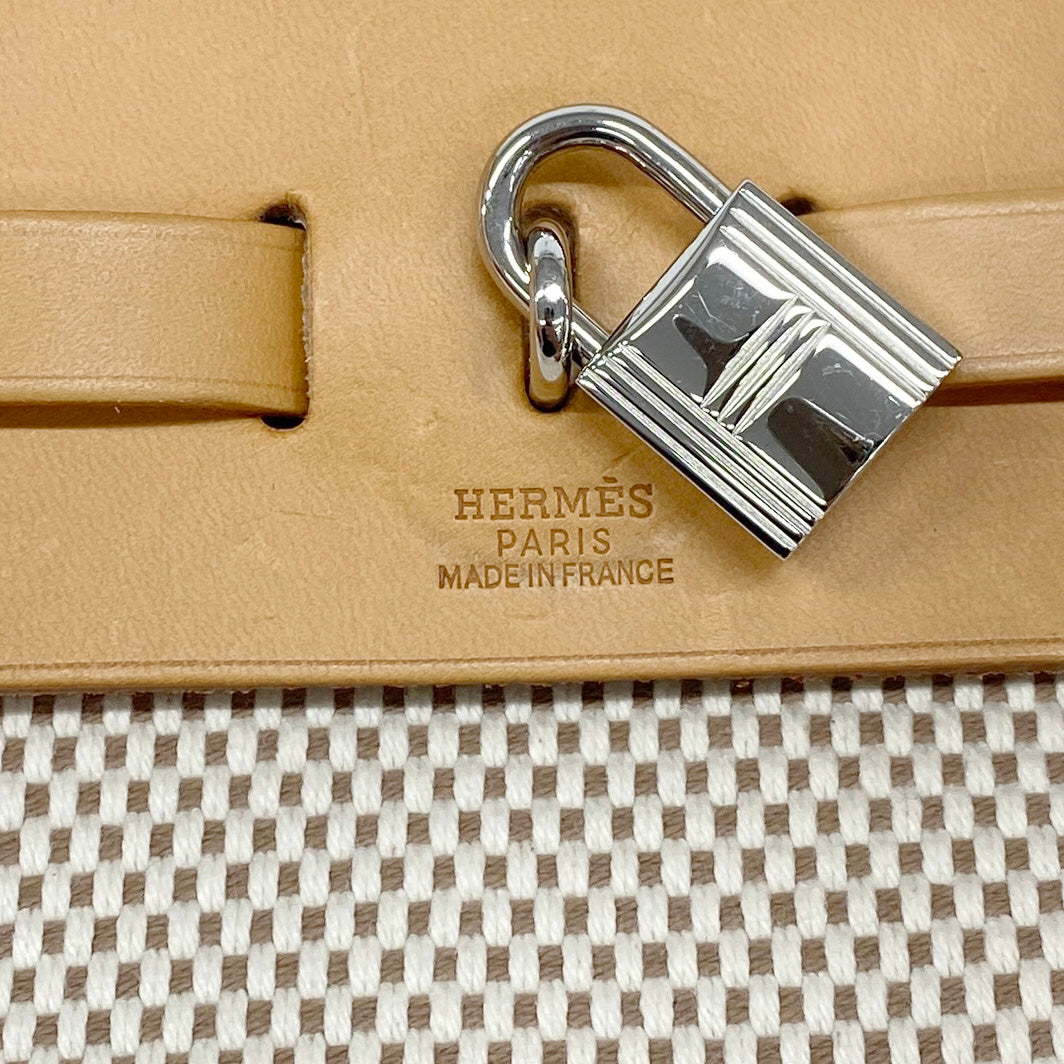 【6hb0526】エルメス ハンドバッグ エールバッグPM トワルGM ナチュラル シルバー金具 □H刻印【中古】レディース