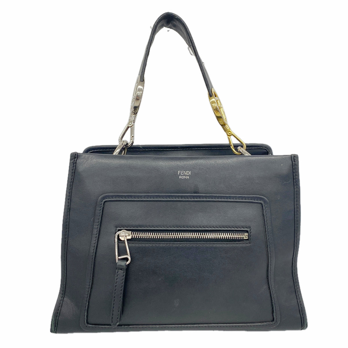 【6hb0527】フェンディ ハンドバッグ レザー ブラック ゴールド/シルバー金具【中古】レディース