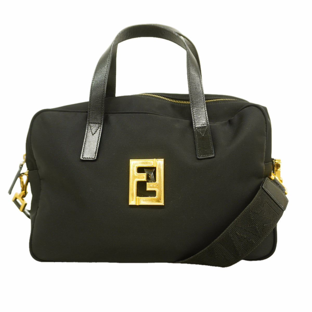 【6hb0537】フェンディ ハンドバッグ ナイロン ブラック ゴールド金具 2wayバッグ【中古】レディース