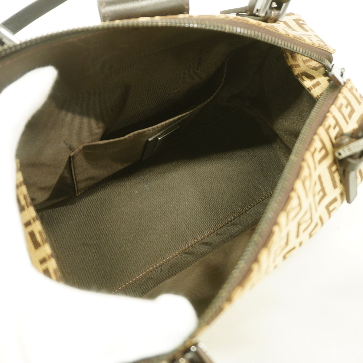 【6hb0539】フェンディ ハンドバッグ ズッキーノ ナイロンキャンバス ベージュ シルバー金具【中古】レディース