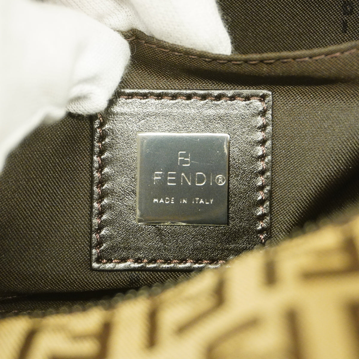 【6hb0539】フェンディ ハンドバッグ ズッキーノ ナイロンキャンバス ベージュ シルバー金具【中古】レディース