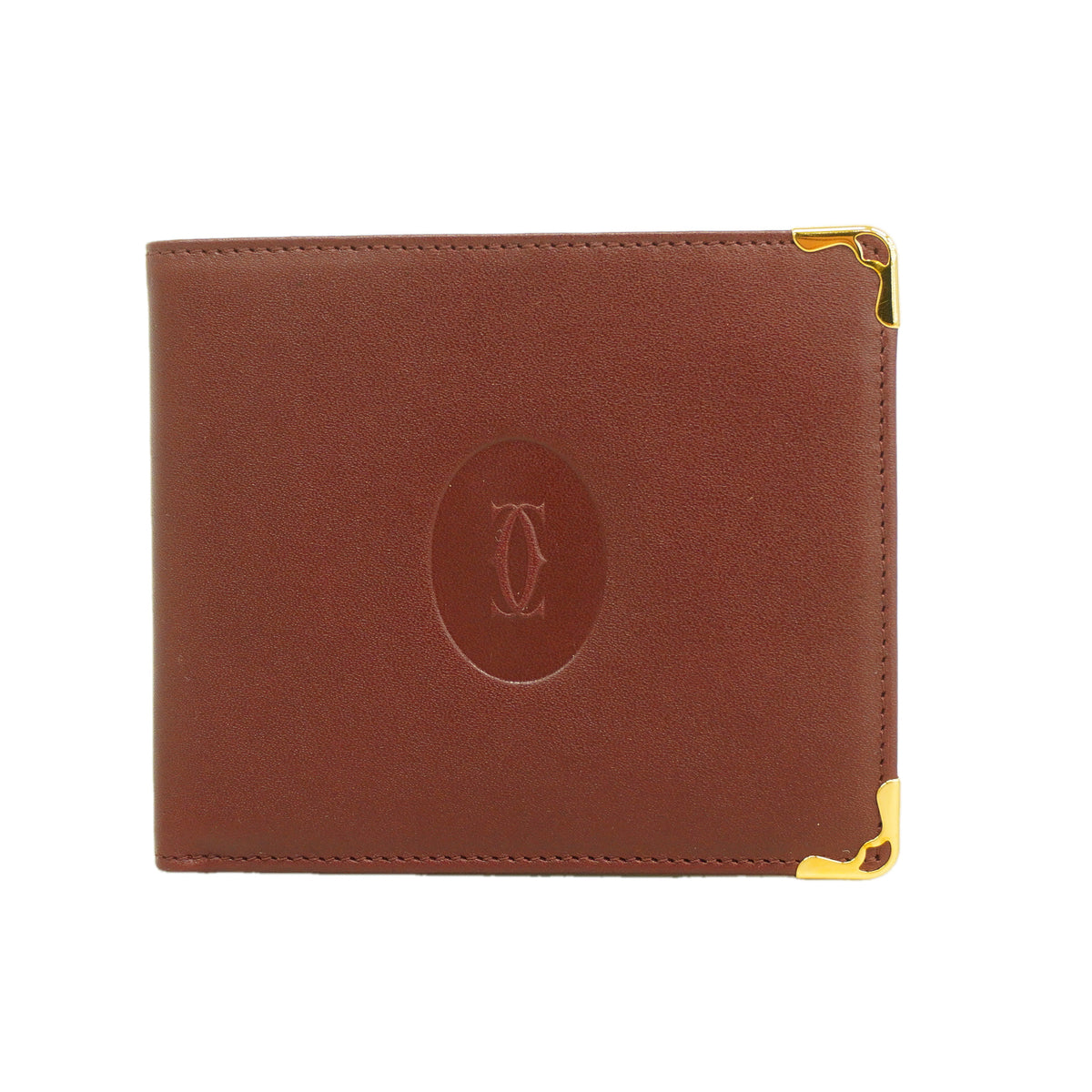 【6hb0548】カルティエ 財布 マスト レザー ボルドー ゴールド金具【中古】レディース