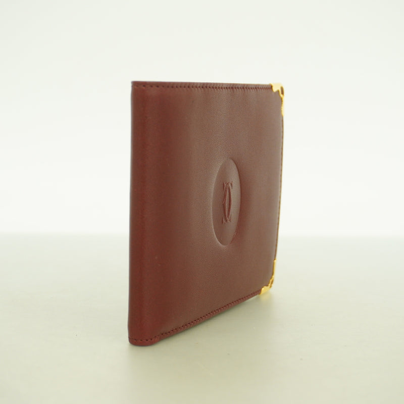 【6hb0548】カルティエ 財布 マスト レザー ボルドー ゴールド金具【中古】レディース