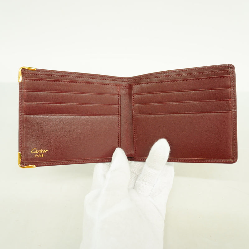 【6hb0548】カルティエ 財布 マスト レザー ボルドー ゴールド金具【中古】レディース