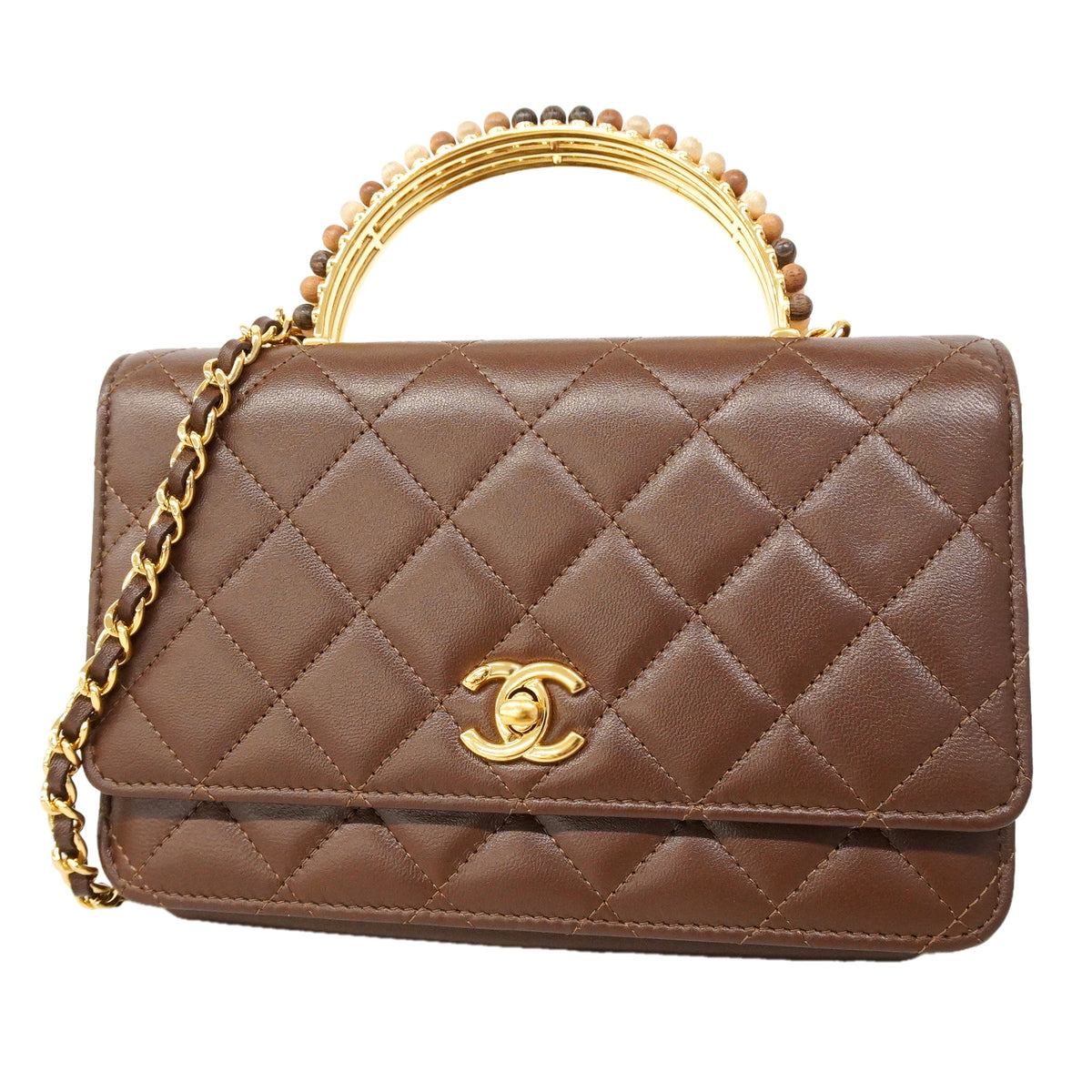 【6hb0556】シャネル ショルダーウォレット マトラッセ チェーンショルダー ラムスキン ブラウン ゴールド金具【中古】レディース