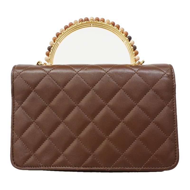 【6hb0556】シャネル ショルダーウォレット マトラッセ チェーンショルダー ラムスキン ブラウン ゴールド金具【中古】レディース