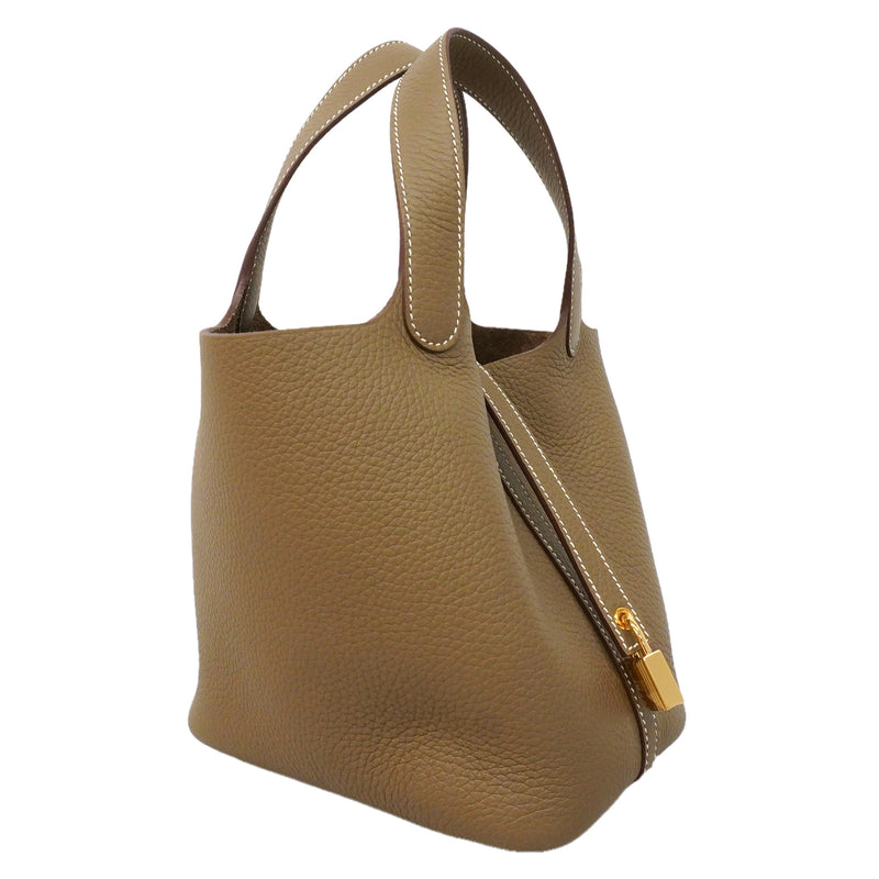 【6hb0558】エルメス ハンドバッグ ピコタンロックPM トリヨンクレマンス エトゥープ ゴールド金具 G刻印【中古】レディース