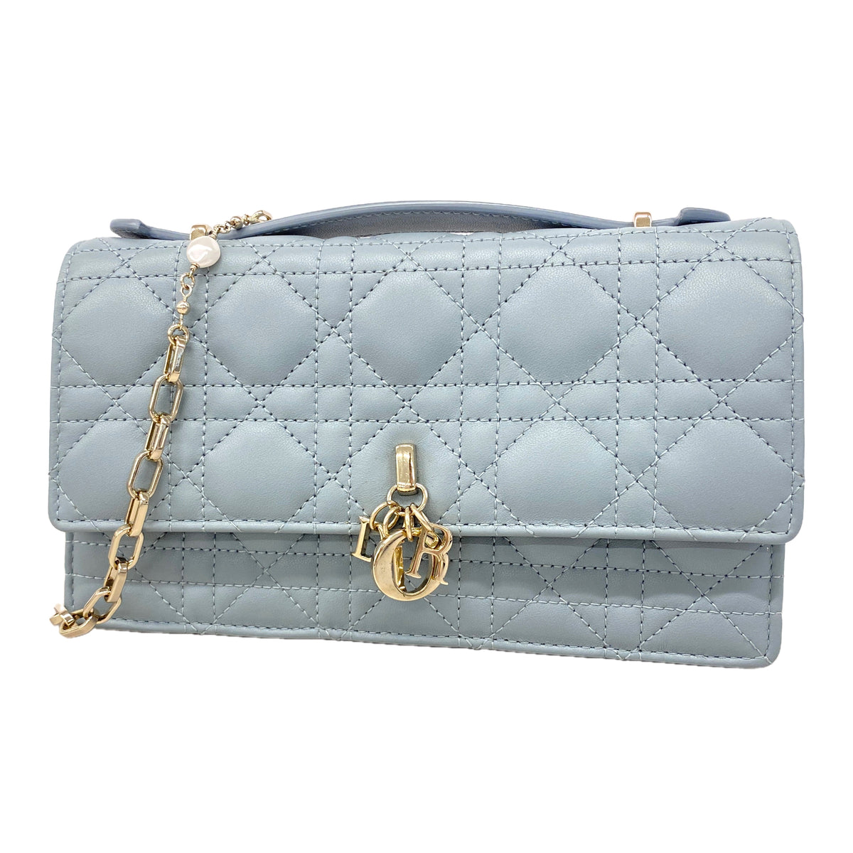 【6hb0561】クリスチャンディオール ハンドバッグ カナージュ レザー ブルー シャンパンゴールド金具 2wayバッグ【中古】レディース