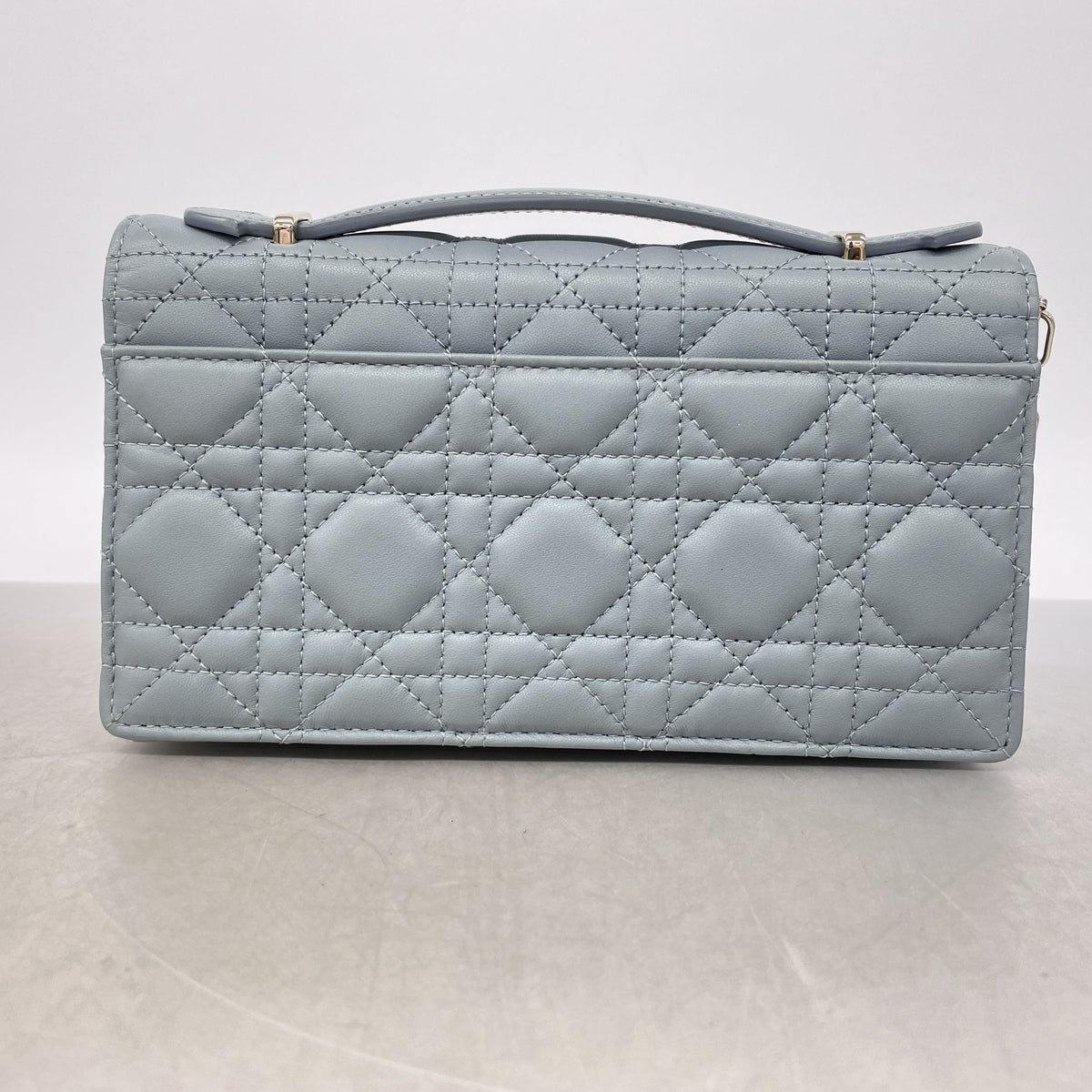 【6hb0561】クリスチャンディオール ハンドバッグ カナージュ レザー ブルー シャンパンゴールド金具 2wayバッグ【中古】レディース