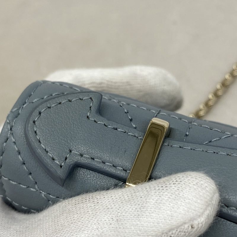 【6hb0561】クリスチャンディオール ハンドバッグ カナージュ レザー ブルー シャンパンゴールド金具 2wayバッグ【中古】レディース