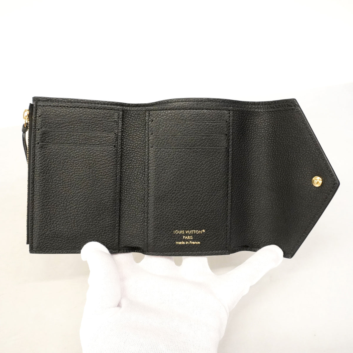 【6hb0599-k】ルイヴィトン 三つ折り財布 モノグラム・アンプラント バイカラー ポルトフォイユヴィクトリーヌ M80968 ブラック ベージュ【中古】レディース