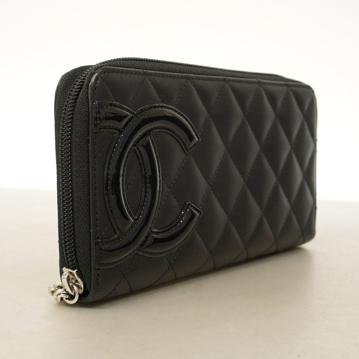 【6hb0600-k】シャネル 長財布 カンボン ラムスキン ブラック シルバー金具【中古】レディース