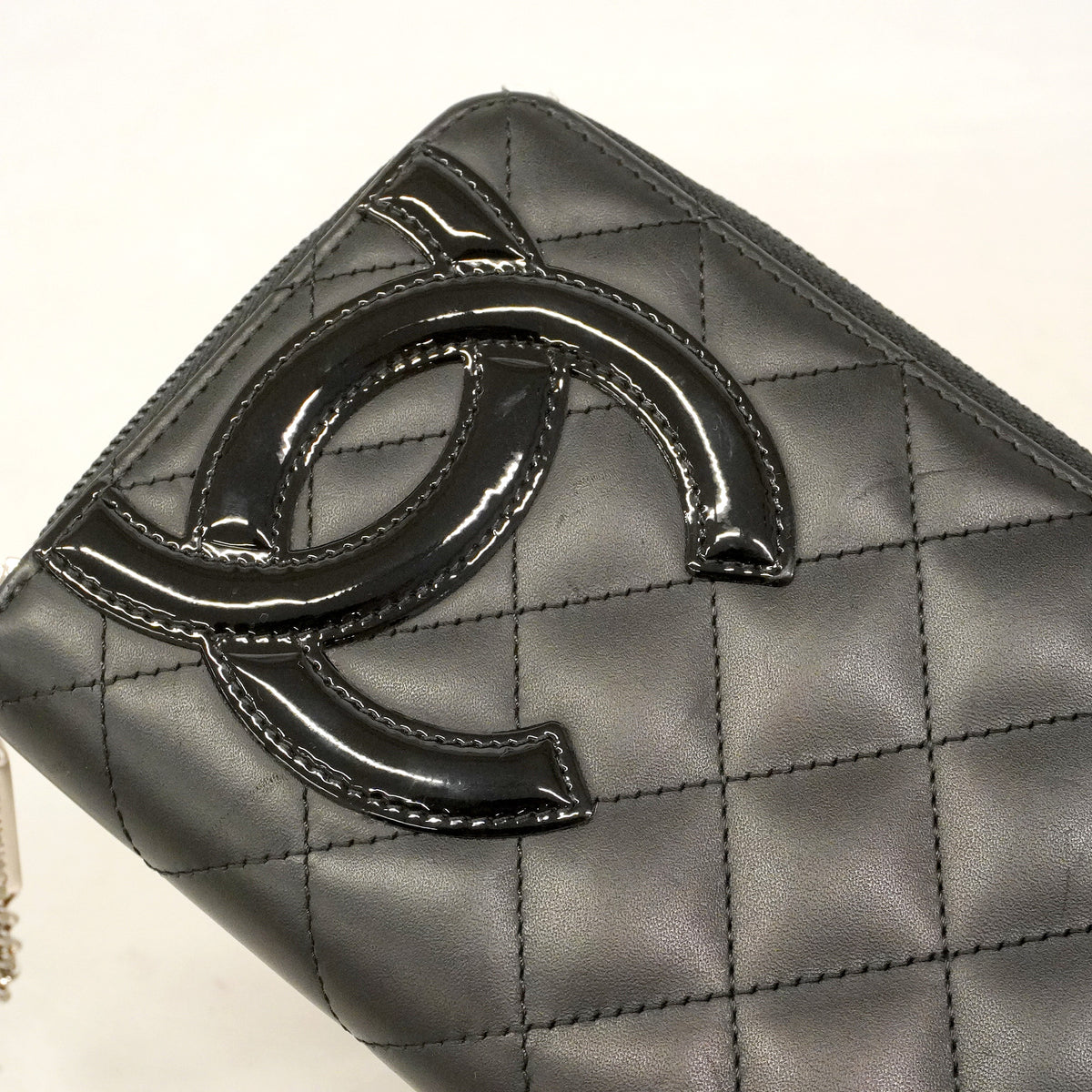 【6hb0600-k】シャネル 長財布 カンボン ラムスキン ブラック シルバー金具【中古】レディース