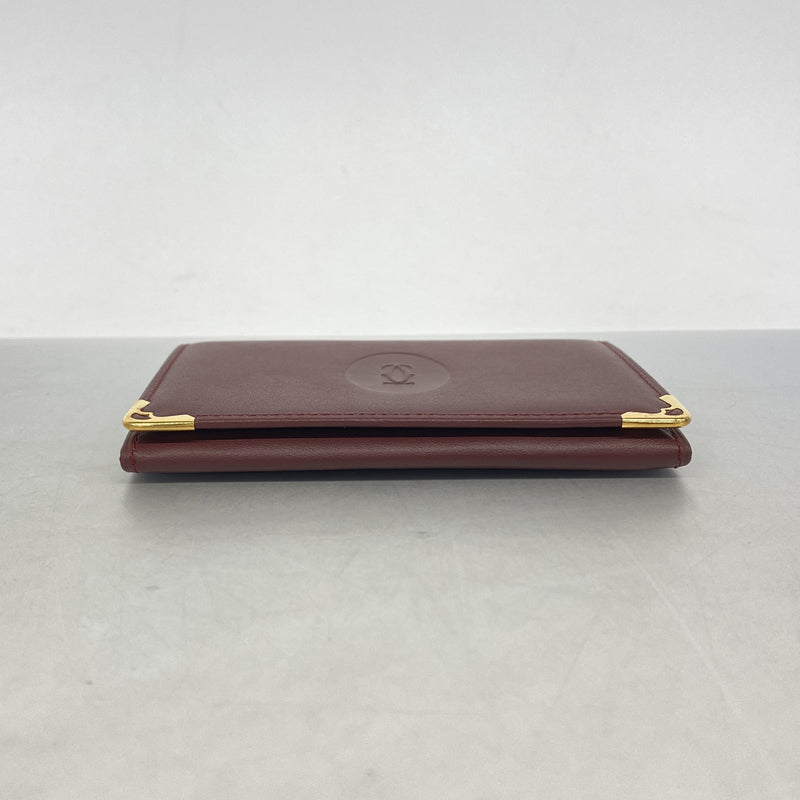 【6hb0615】カルティエ カードケース マスト レザー ボルドー ゴールド金具【中古】メンズ レディース ユニセックス