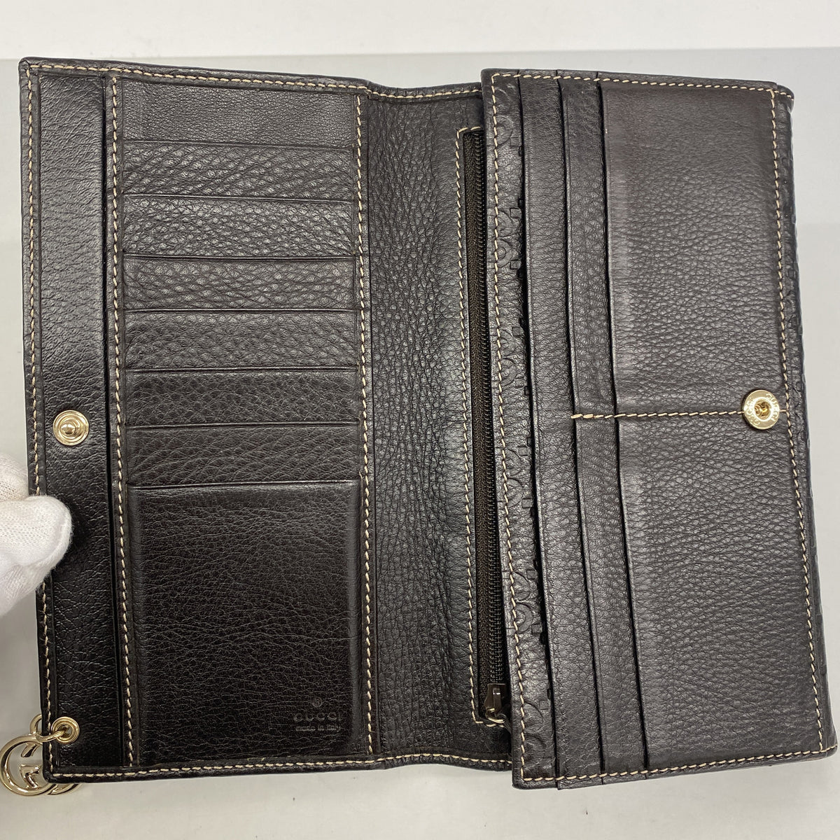 【6hb0625】グッチ 長財布 グッチシマ 212109 レザー ブラウン シャンパンゴールド金具【中古】レディース