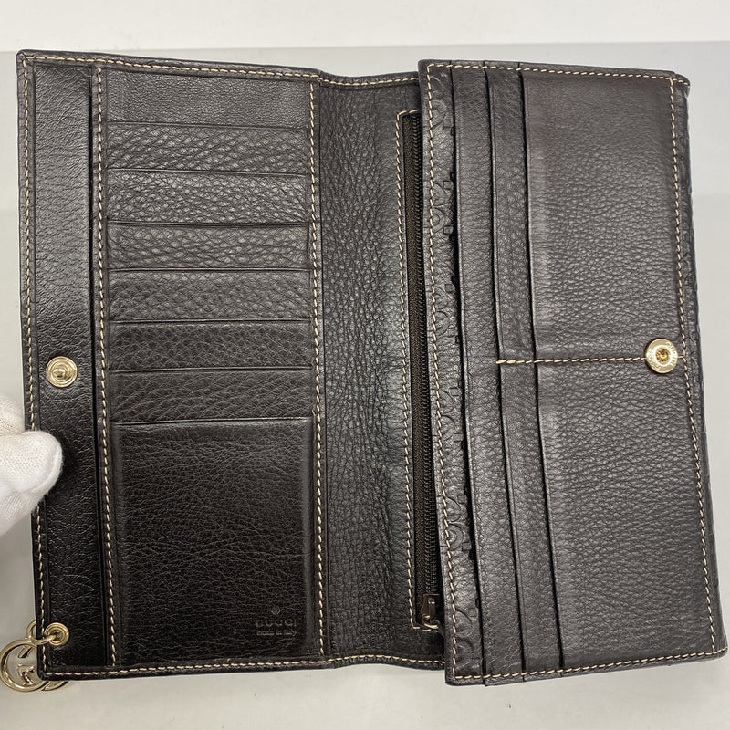 【6hb0625】グッチ 長財布 グッチシマ 212109 レザー ブラウン シャンパンゴールド金具【中古】レディース