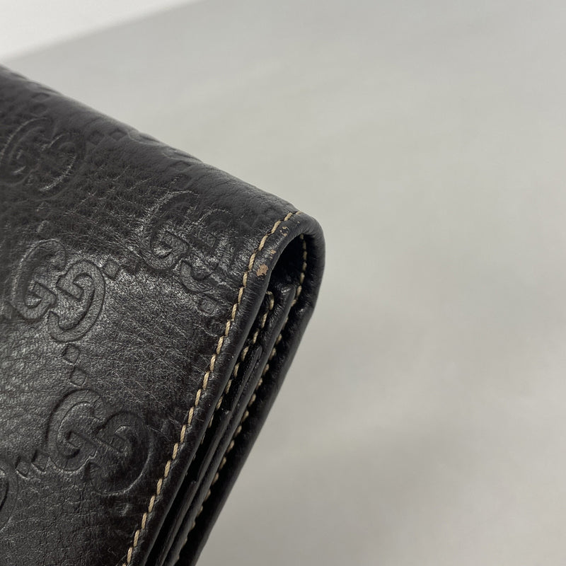 【6hb0625】グッチ 長財布 グッチシマ 212109 レザー ブラウン シャンパンゴールド金具【中古】レディース